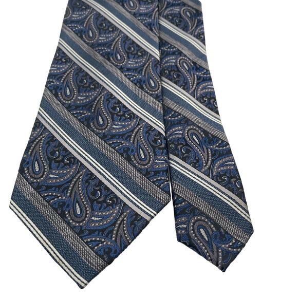 Pronto Uomo Paisley Blue / Silver Striped Silk Tie 60"L x 3.25"W - Picture 1 of 6